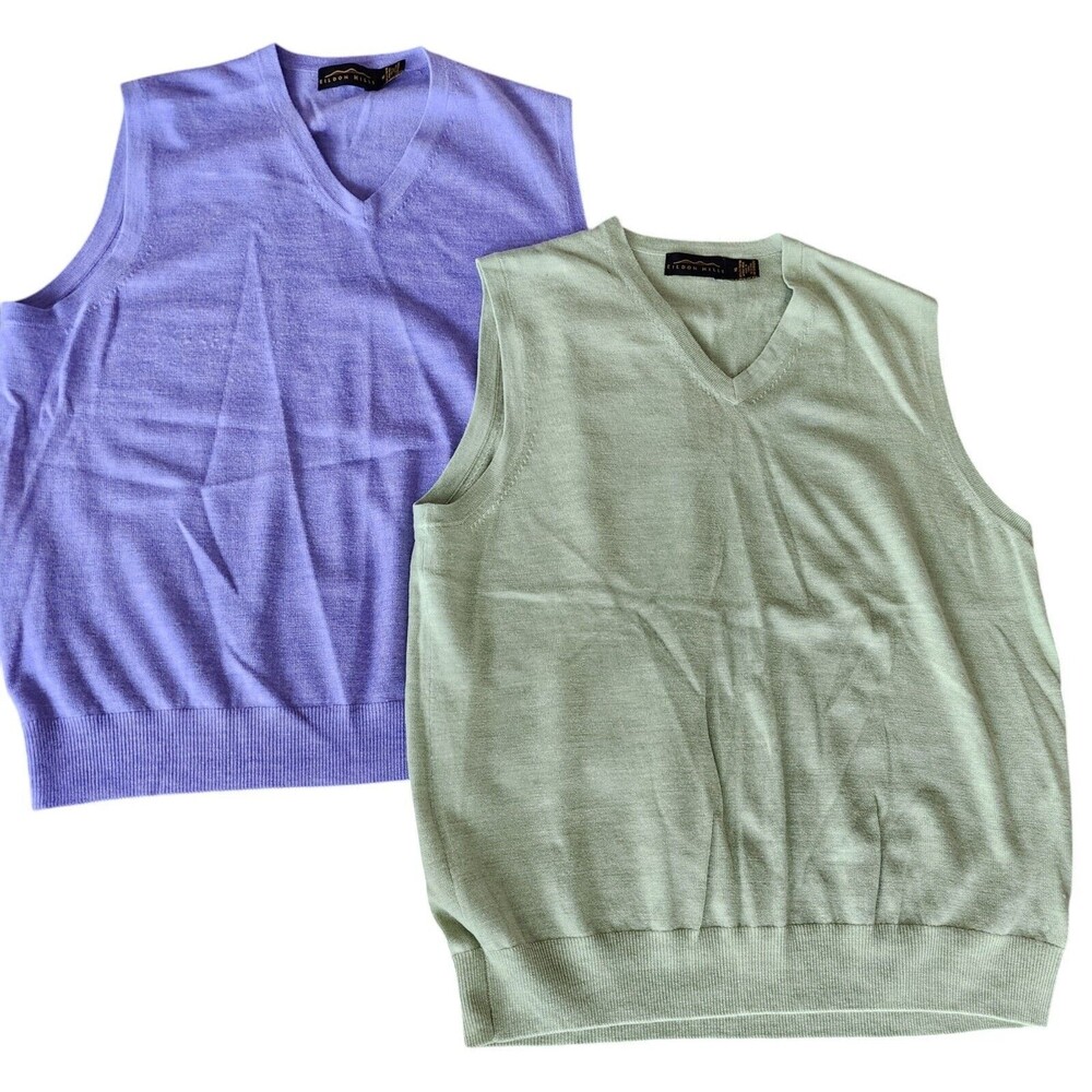Eildon Hills Mens 100% Extra Fine Merino Wool Sweater Vests Sz XL Purple & Green